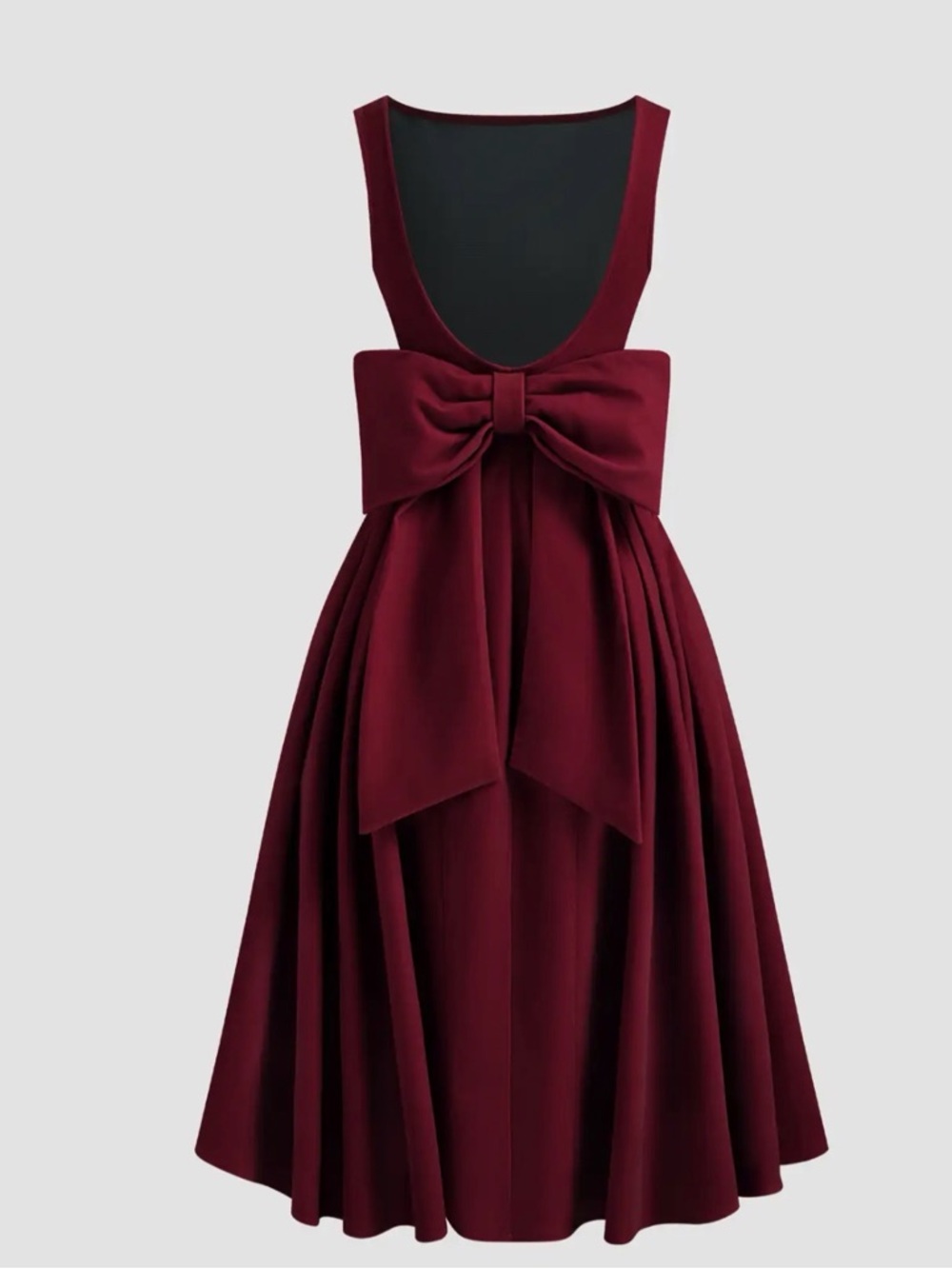 Cider Wine Red Sleeveless Midi Dress with Oversized Bow